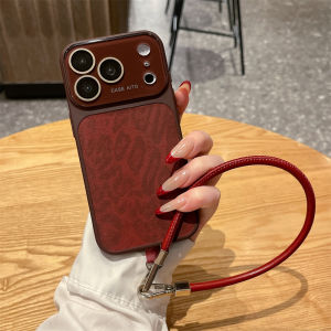 Ốp Điện Thoại Da Cao Cấp Họa Tiết Da Báo Kèm Dây Đeo Tay Cho iPhone 18/17/16/15/14 Pro Max Bảo Vệ Toàn Diện Ống Kính