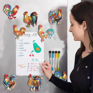 8 / set DIY refrigerator Diamond Painting kit Rooster Pattern Diamond Art refrigerator magnets for bars lockers and gifts