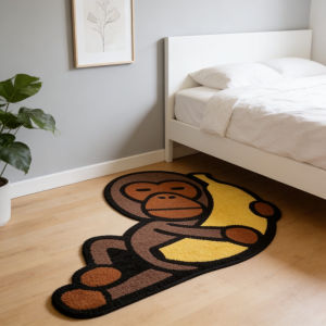 VIKAMA Monkey Banana Doormat Cute Shaped Non-Slip Entryway Mat Bedroom Gaming Room Carpet Home Decor