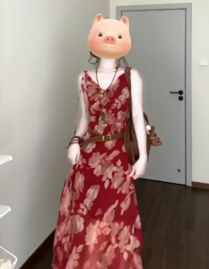 Unique Beautiful Irregular Floral Red Bikini Summer Vacation Style Sisters Dress Shoulder Baring Waist Cinched Sleeveless City Commute