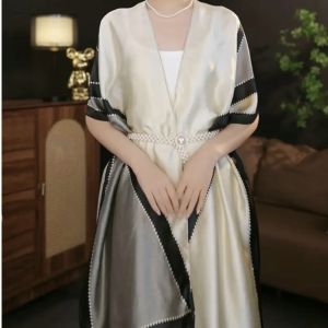 Elegant Long Silk Scarf Shoulder Wrap Summer Sun Protection Sleeve Hole Loose Fit Slimming Korean Style Polyester Fiber