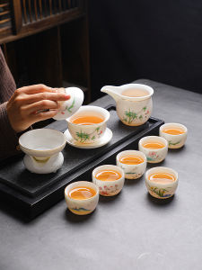 New Chinese Style Jue Suet Tea Set Household Hospitality Handmade Porcelain Gaiwan Kung Fu Tea Drinking Cup Thickened and Anti-Scald