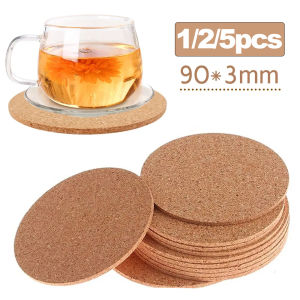 5PCS Round Natural Cork Coaster Mats Heat Resistant DIY Non Slip Table Pad Kitchen Tea Coffee Mug Drinks Holder