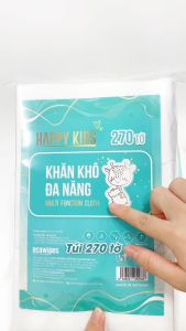 Thùng 05 Túi Khăn Vải Khô Đa Năng Cho Bé Happy Kids Túi 270 Tờ Không Mùi Mềm Mịn Dai Thấm Hút Tốt