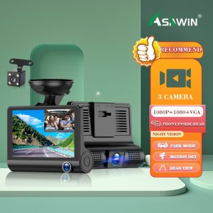 Asawin T1 Fhd 1080P 3 Camera Dash Camera 3 Ways Car Camera Front And Rear Inside 3 Channels Car Monitoring For Taxi Uber