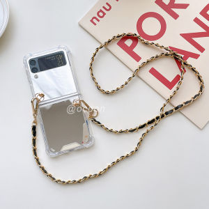DDONG Chain Crossbody Strap Acrylic Transparent Phone Case Cosmetic Mirror Phone Case Luxury Long For Samsung Galaxy Galaxy Z Flip 1 2 Z Flip 3 Z Flip 4 Z Flip 5 Z Flip1 Flip2 5G