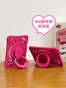 360 Degree Rotatable Stand Tablet Case For iPad 10.9 2022 10th 10.2 7th 8th 9th 9.7 5th 6th 2017 2018 Gen / Mini 1 2 3 4 5 6th/ Air 1st 2nd 3rd 4th 5th Gen 10.9 / Pro 11-in 1st 2nd 3rd Gen /Pro 10.5 9.7-in Cartoon 3D Strawberry Bear Tablet Case