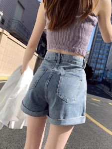 High Waist Denim Shorts Women Summer Loose Wide Leg Hot Pants A-Line Super Slimming Outerwear Black Short Jeans Pants