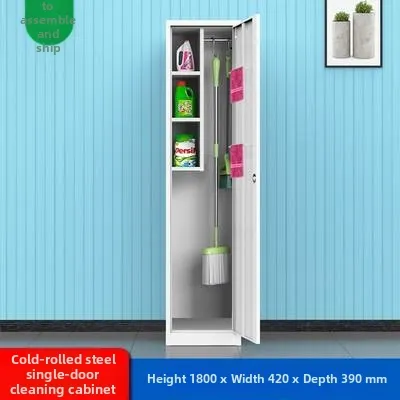 Stainless Steel Broom and Mop Storage Cabinet