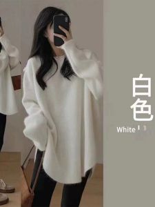 Womens Mid-Length Knitted Sweater Thickened Autumn Winter White Base Layer Shirt Commute Style round Neck Other 100% Fabric