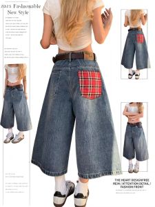 Quần Jeans Denim Co Giãn Lưng Cao Cho Nữ Quần Dài Đến Mắt Cá Chân Rộng Thoải Mái Mùa Hè Màu Trơn Quần Áo Thường Ngày