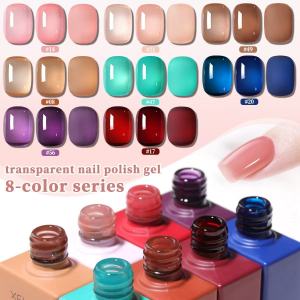 XEIJAYI 8-Color Series Semi-Transparent Light Pink Peach Gel Nail Polish 15ml UV Light Cured Varnish for DIY Nail Art at Home