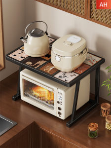 Kitchen Double Layer Shelf Microwave Oven Top Rack Home Use Countertop Storage Cabinet Multi-Function Rectangular Metal Stand