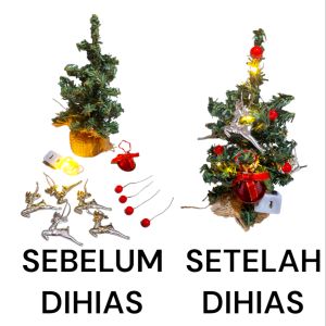 POHON NATAL MINI DEKORASI HIASAN MEJA 20 CM || POHON NATAL LED AKSESORIS NATAL