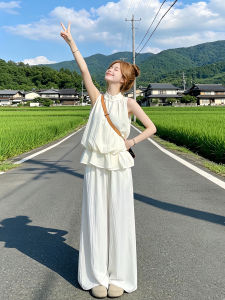 Karrar betsey | Womens Summer White Sleeveless Top and Casual Pants Set