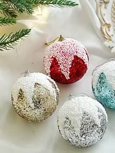 2PCS 8cm Glitter Snow Capped Christmas Ball Ornaments - Shatterproof Foam Baubles Tree Hanging Pendants Holiday Party Decor