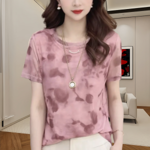 Casual Style Loose Fit Printed Ice Slim Fit Short Sleeve T-shirt for Women Summer 2023 New Arrival Elastic Thin Upper Fabric