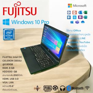 FUJITSU. Intel (R) CELERON 3855U 1.80GB RAM. 8 GB HDD500 GB สามารถเพิ่มSSDได้ค่ะ