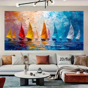 1pc Vibrant Impressionist Sailboat Canvas Art - Frameless Modern Wall Decor Colorful Seaside Scene for Living Room & Bedroom C