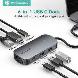 Yottamaster USB C Hub 6 In 1 Type C Hub USB C to 4K 60Hz HDMI PD100W 2.5G RJ45 USB 3.1 Adapter Splitter