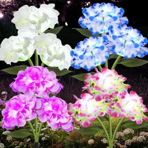 Solar Garden Lights Solar Flowers Lights with 3 Blooming Hydrangea Flowers Waterproof Solar Lights Outdoor for Yard Porch Patio