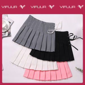 VIFUUR Womens Skirt Kan Korean Version A-line Office Skirt - Slim Fit Fashion Short Skirt - Pleated Design with Drawstring and Built-in Safety Pants