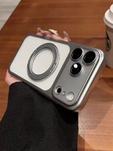 Ốp Lưng Magsafe Mạ Cứng PC Cho iPhone Có Chân Đế Xoay Mặt Mờ Chống Xước Chống Sốc Kèm Miếng Dán Trong Suốt Tương Thích Với Air 14 Plus 13 12 Pro Max