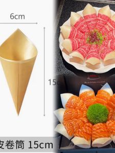 Creative Sushi Display Plate Disposable Wood Veneer Cow Horn Cup Australian Dragon Salmon Seafood Carving Kitchen Tools