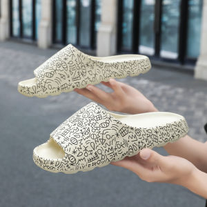 EVA Men Slides Sandals Korean Style Graphic Print Thick Bottom Soft Big Size 40-49 Casual Home Beach Slippers Black Beige Brown