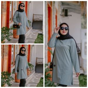 TUNIK MOTIP HC 01B√ ATASAN POLOS TANGAN PANJANG OBLONG TANPA KARET BAHAN COTTON KOMBET 20S