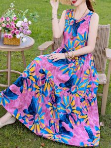 Váy Dài Mùa Hè Bằng Vải Lụa Cotton Không Dây Váy Đi Biển Kiểu Pháp Cho Nữ Váy Mùa Hè Không Tay Váy Chữ a Ôm Sát