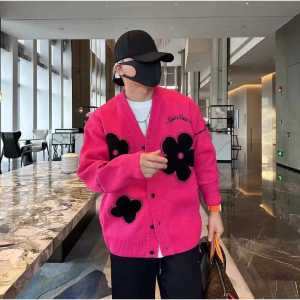 เสื้อสเวตเตอร์คาร์ดิแกนเปิดคอวีหลวมๆ สไตล์เกาหลีสำหรับผู้ชาย แฟชั่นฤดูใบไม้ร่วง/ฤดูหนาว เสื้อคลุมกันหนาวแบบสวมหัว