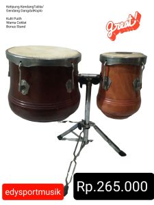 Ketipung Kendang Tabla/ Gendang Dangdut Koplo - Kulit Putih - COKLAT - Bonus Stand.