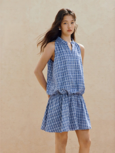 INMAN | Vintage Check Halter Sleeveless Slimming Dress 1pc