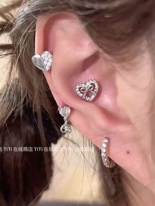 Titanium Steel Heart Shaped Butterfly Knot Ear Cuff Flat Bottom Screw on Earrings Flashing Love Symbol Fashion Jewelry