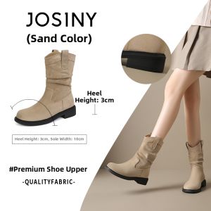 Josiny | Rough Heel Thick Sole Western Boots for Women with Short Stack Style