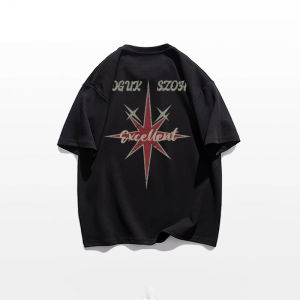 เสื้อยืดแขนสั้นคอตตอนสีขาวสำหรับผู้ชาย สไตล์อเมริกัน ทรงหลวม ลำลอง เทรนด์ใหม่ ฤดูร้อน 2025 เสื้อยืดคอกลมพิมพ์ลายตัวอักษร