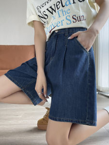 กางเกงยีนส์ทรงหลวมเอวสูงขาบานทรงตรง 5 ส่วน สำหรับผู้หญิง ฤดูร้อน ทรงบาง กางเกงขาสั้นทรงตรง ผ้าฝ้ายผสมโพลีเอสเตอร์