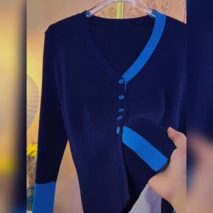 YUFUQING | European Style Spliced Knitted Cardigan Long Sleeve V-Neck Inner Shirt Base Layer Autumn New Plus Size Age Reduction