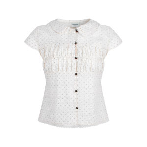 Bộ Áo Blouse Tay Ngắn Có Nơ Chấm Bi kèm Chân Váy Tháo Lắp Được