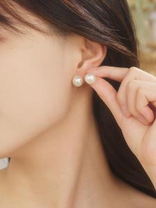 ZHOU LIU FU 周六福 ต่างหูทองคำ 75% 18K ต่างหูมุก Rose Gold Earrings Natural Freshwater Pearl Seawater Pearl Studs Classic Round Hypoallergenic Jewelry for Women Girl X0913605/X0913447