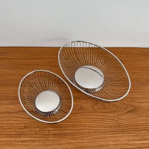 ตะกร้าผลไม้สเตนเลส 304 ทรงเปิดดูดซับน้ำ ชามอบของตกแต่งบ้านสไตล์ยุโรปเหนือ กล่องใส่ผักและผลไม้