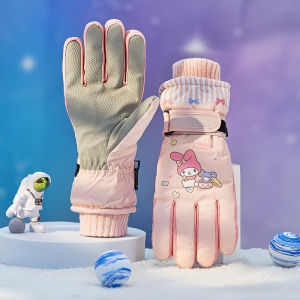✿ Kids Winter Waterproof Snow Gloves Solid Color Cartoon Sanrio Melody Kurom Thermal Insulated Windproof Sport Snowboard Ski Warm Mittens