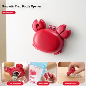 XMSJ | Crab Magnetic Bottle Opener 4-in-1 Kitchen Tool Set Beer Opener Mini Scissors Box Cutter Fridge Magnet Cute Cartoon Gadget