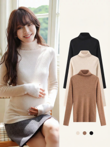 MIDULI | Pregnant Women Knitted High Neck Sweater for Autumn and Winter Underwear