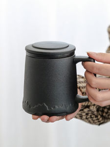 Nam Gốm Sứ Văn Phòng Trà Có Nắp Lọc Tách Nước Trà Nhà Cốc Nước Cá Nhân Retro Phong Cách Nhật Bản Dung Tích 301ml-400ml