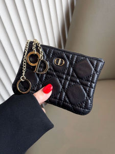 Ultra-Thin Diamond Grid Genuine Leather Zipper Coin Purse Multi-Functional Key Holder Top Layer Cowhide Soft Leather Womens Wallet