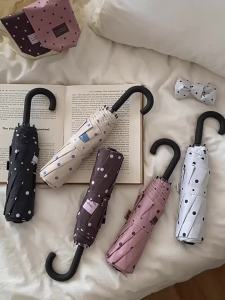 Polka Dot Folding Umbrella UV Protection Lightweight Compact Portable Sun Rain Umbrella For Travel Outdoor Daily Use Beach