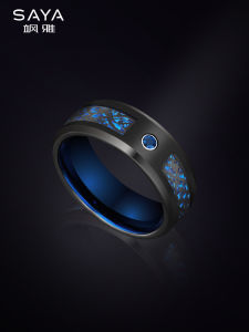 Saya Mens Ring Single Fancy Blue Ring Tungsten Gold Little Finger Ring Lucky Zircon Trendy Personalized Minority Diamond Ring