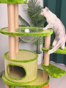 HATELI Multi Level Cat Tree for Indoor Cats Modern Cat Tower with Beds & Scratching Posts Cute Cat Climbing Frame for Large Cats and Kitten Climbing Tower with Cooling Mat